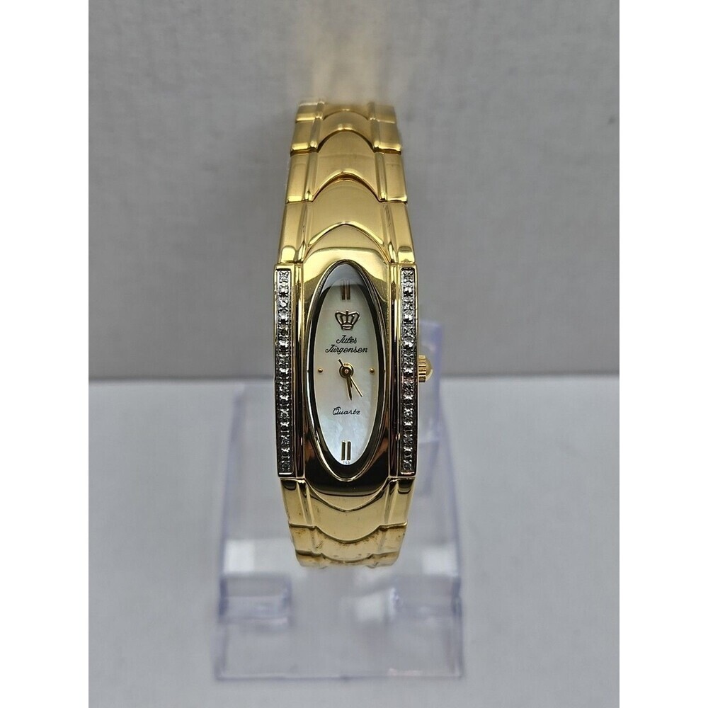 Jules Jurgensen Women Gold Tone Diamond Accent MOP Dial Quartz Watch New Battery